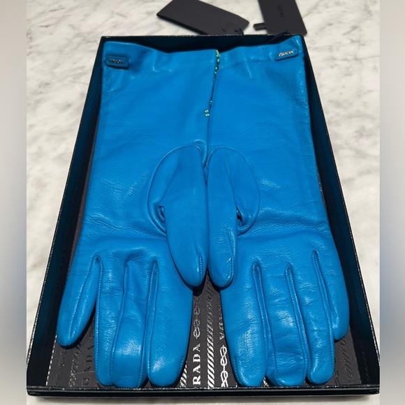 NWT PRADA Lamb Leather Long Embellished Gloves in box size 7.5 - Picture 6 of 11
